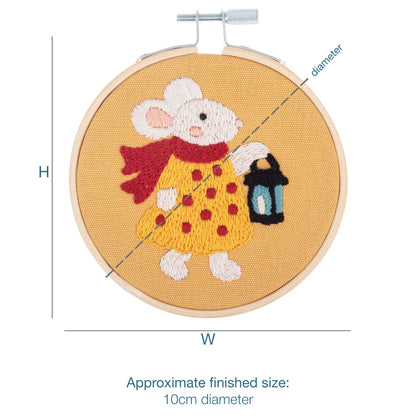 Finished Miss Mouse embroidery in a 10cm bamboo hoop