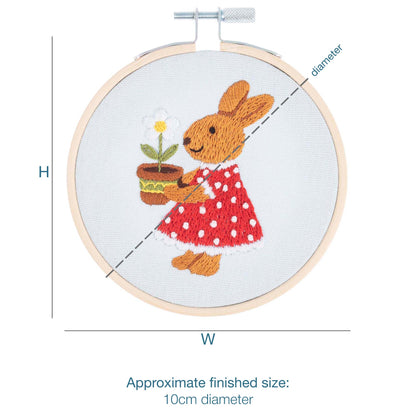 Finished bunny embroidery in a 10cm bamboo hoop