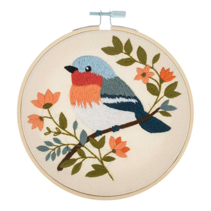 Finished tweet embroidery in a 15cm bamboo hoop