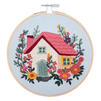 Finished house embroidery in a 15cm bamboo hoop