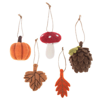 Needle felted autumn pinecone, pumpkin, toadstool and leaves