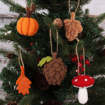 Needle felted autumn pinecone, pumpkin, toadstool and leaves