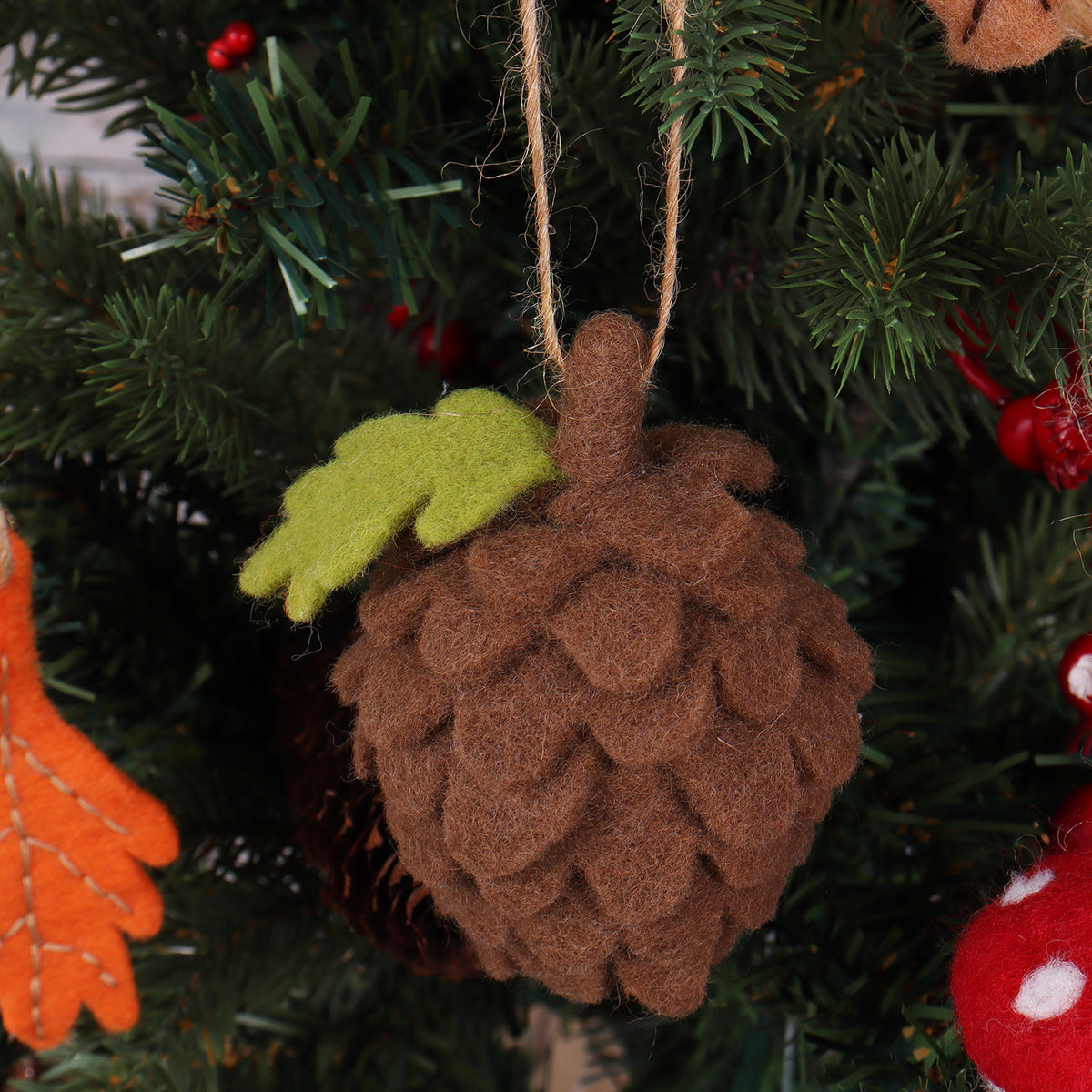 Needle felted autumn pinecone, pumpkin, toadstool and leaves