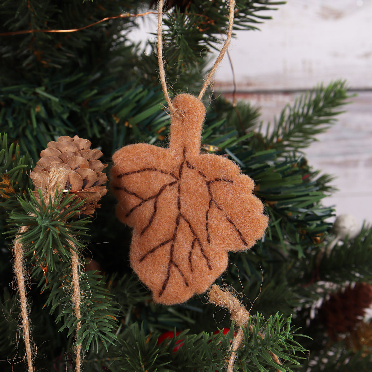 Needle felted autumn pinecone, pumpkin, toadstool and leaves