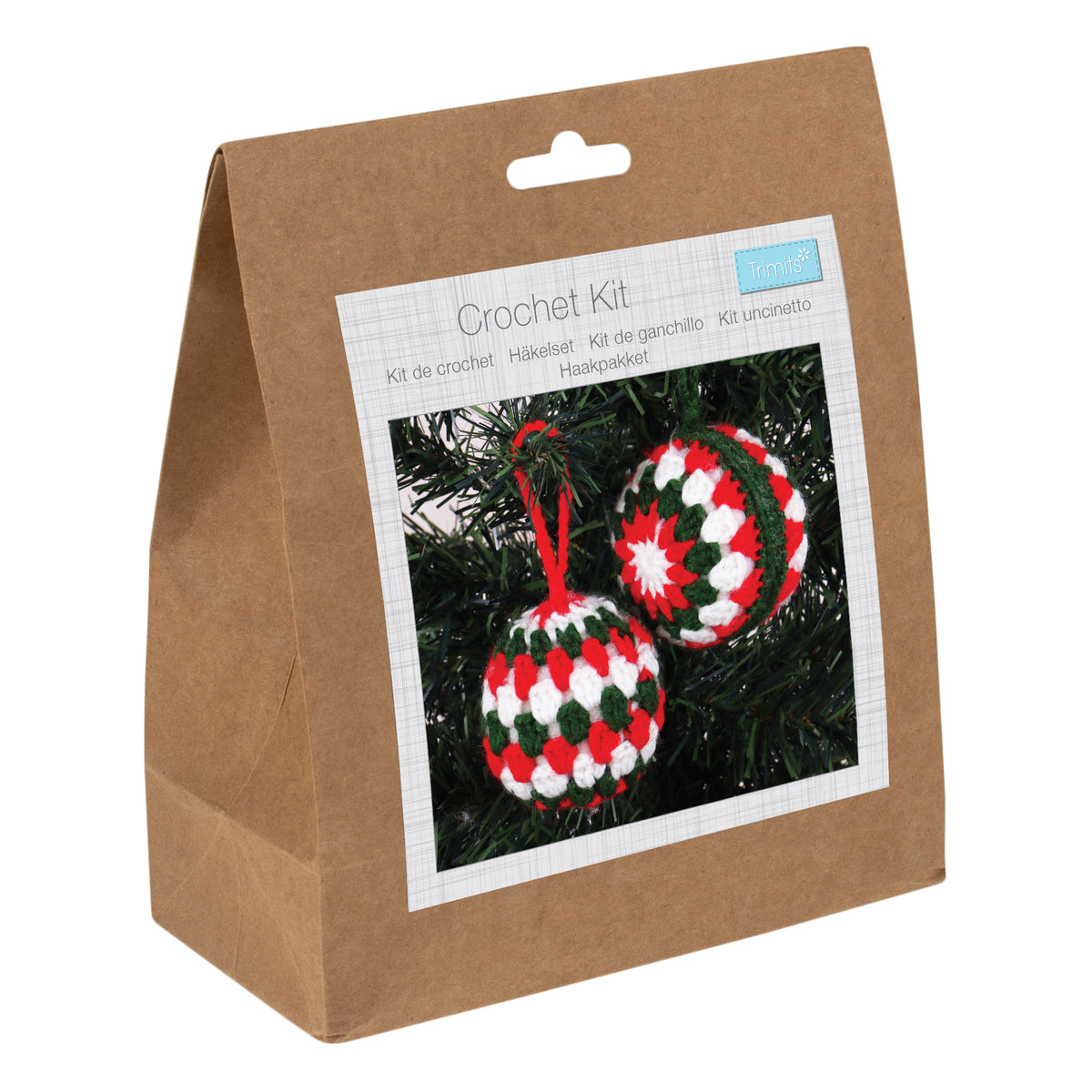 Two crocheted festive bauble decorations