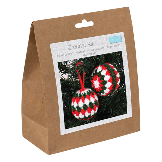 Two crocheted festive bauble decorations