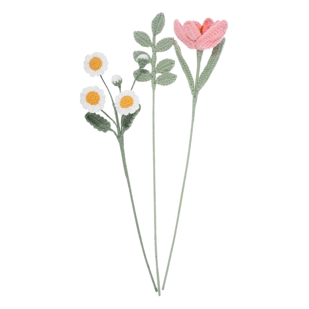 Crocheted flowers on wire stems