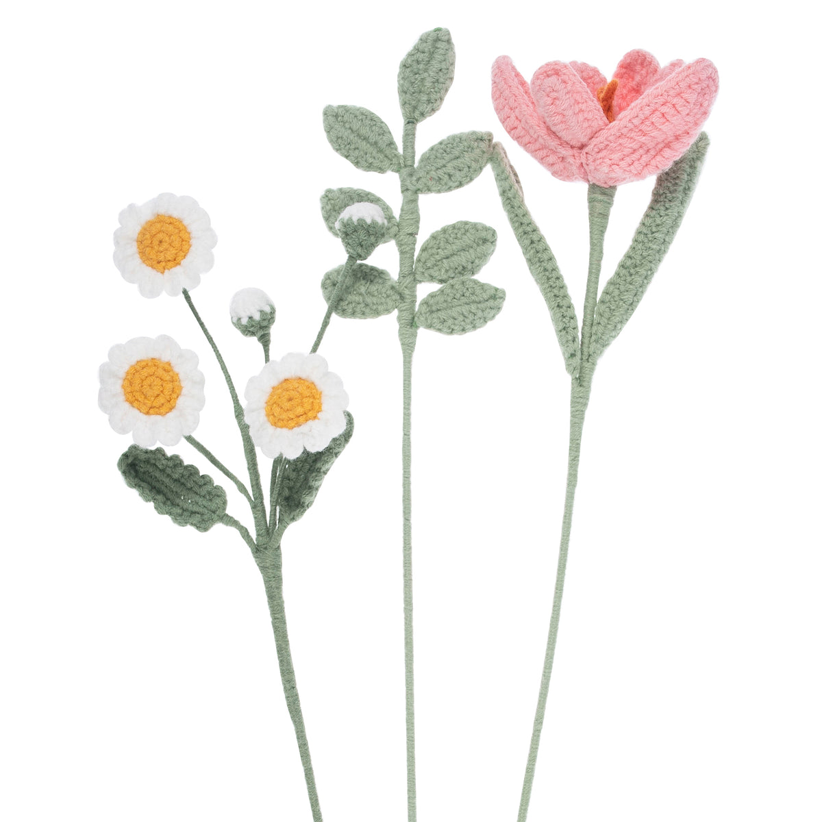 Crocheted flowers on wire stems