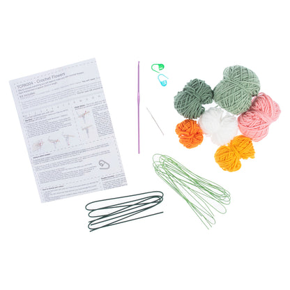 Crocheted flowers on wire stems