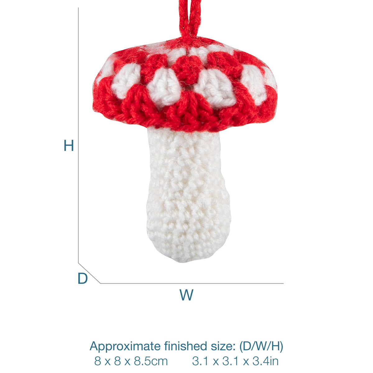 Crocheted red and white toadstool
