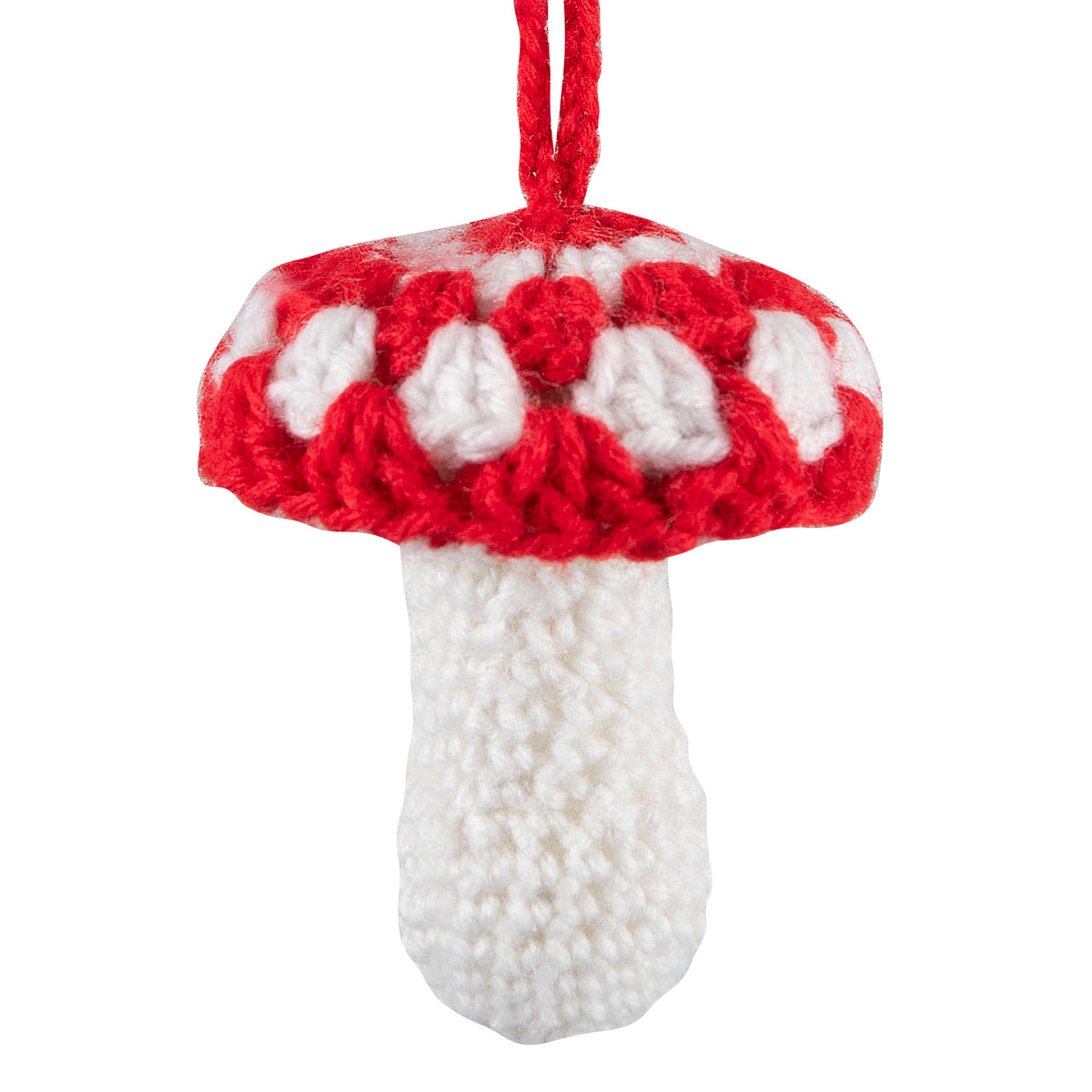 Crocheted red and white toadstool