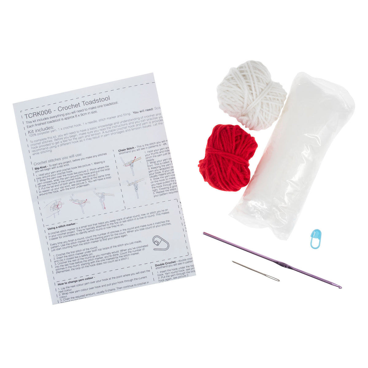 Crocheted red and white toadstool