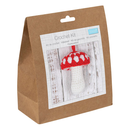 Crocheted red and white toadstool