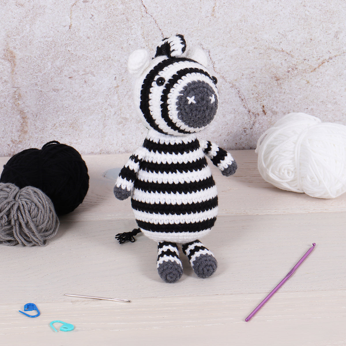 Crocheted amigurumi zebra