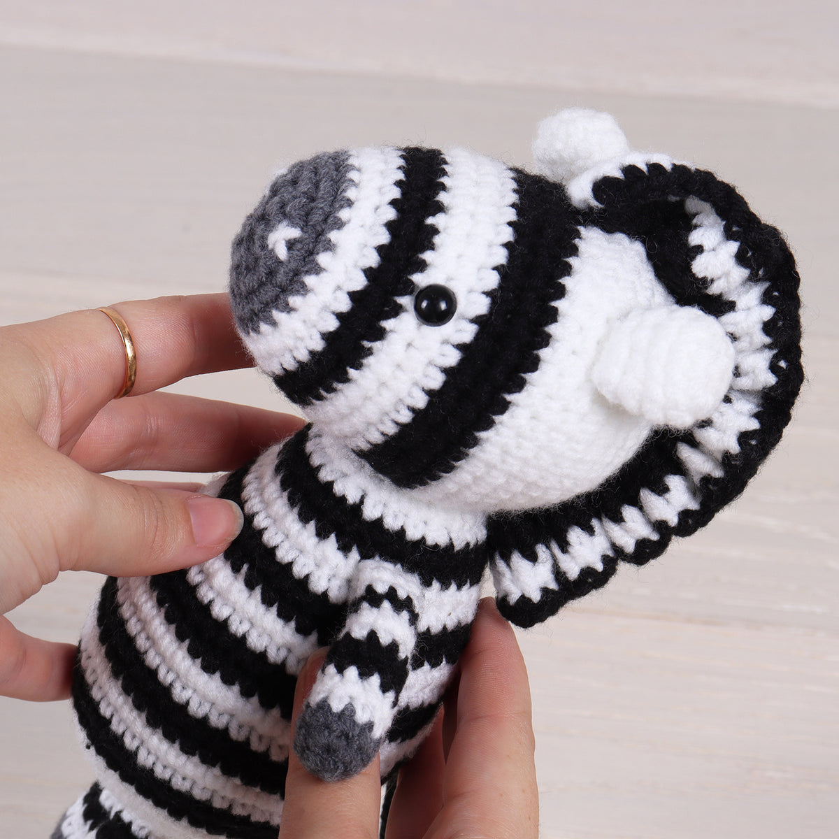 Crocheted amigurumi zebra