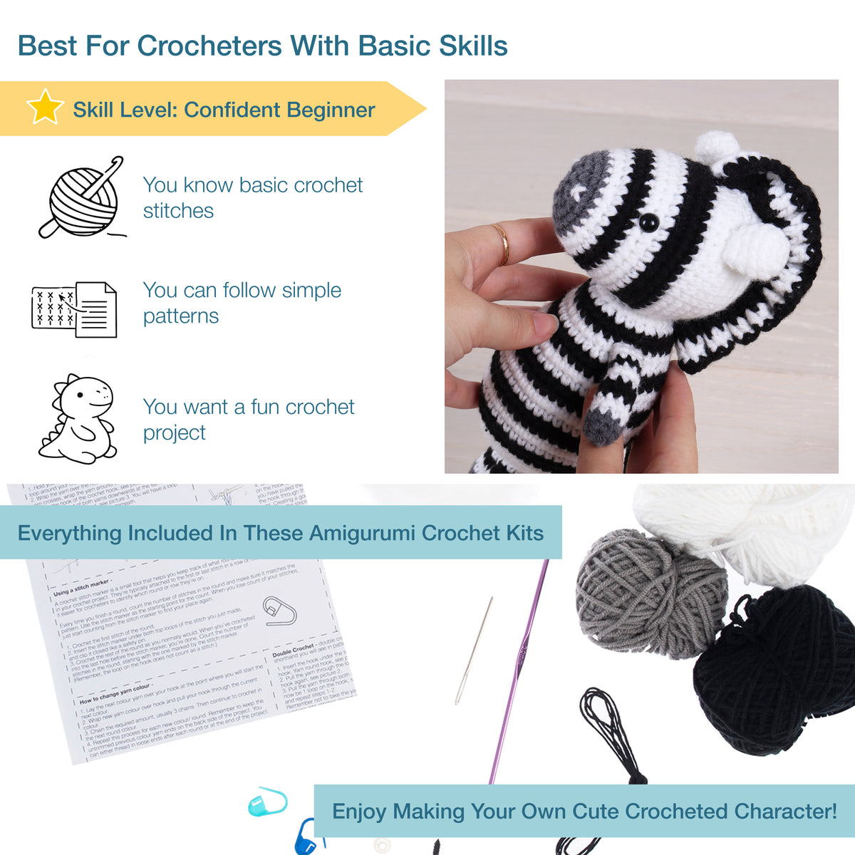 Crocheted amigurumi zebra
