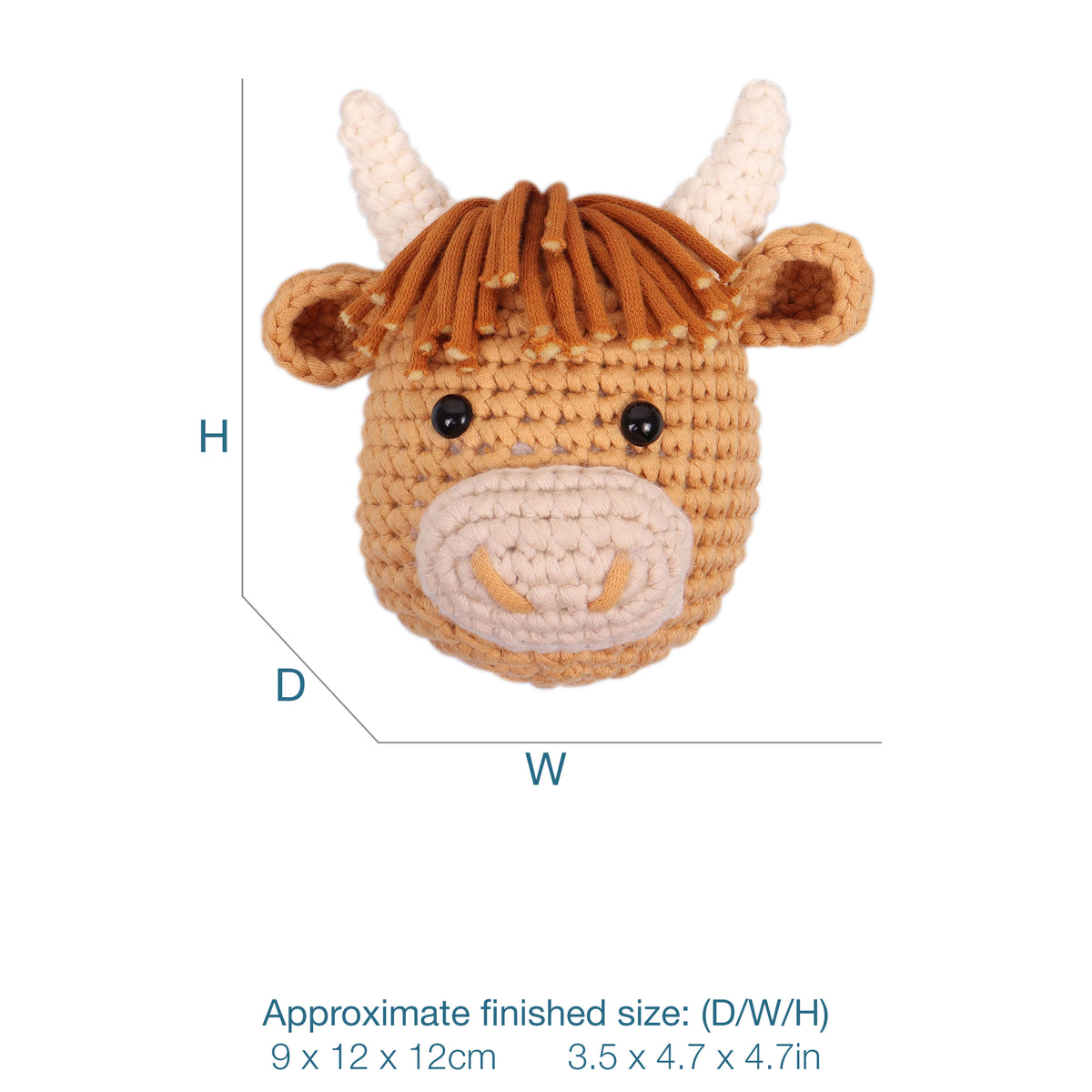 Crocheted amigurumi highland cow