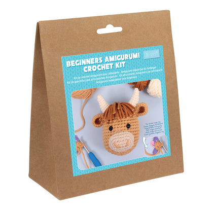 Crocheted amigurumi highland cow