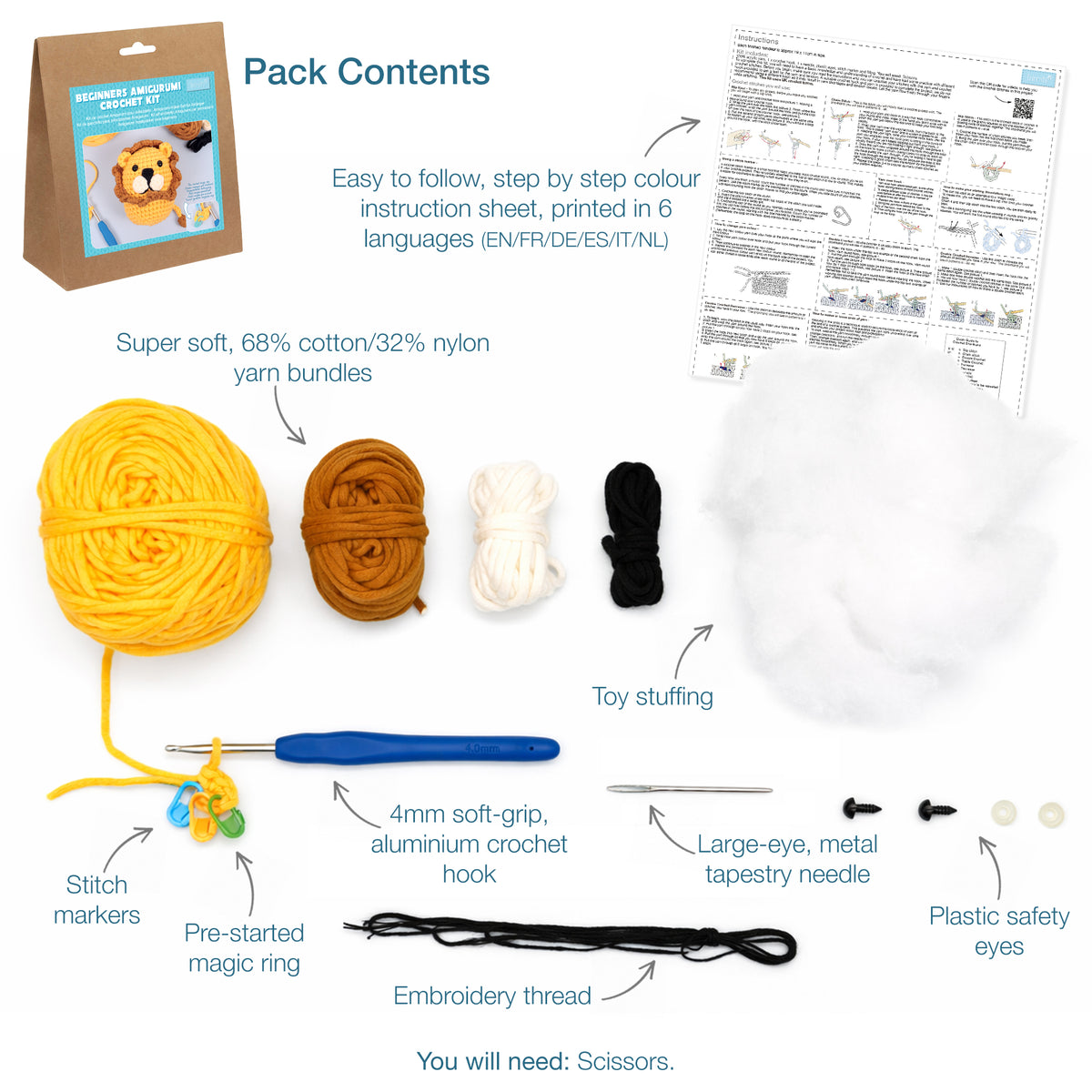 Trimits beginners amigurumi crochet lion kit with finished lion