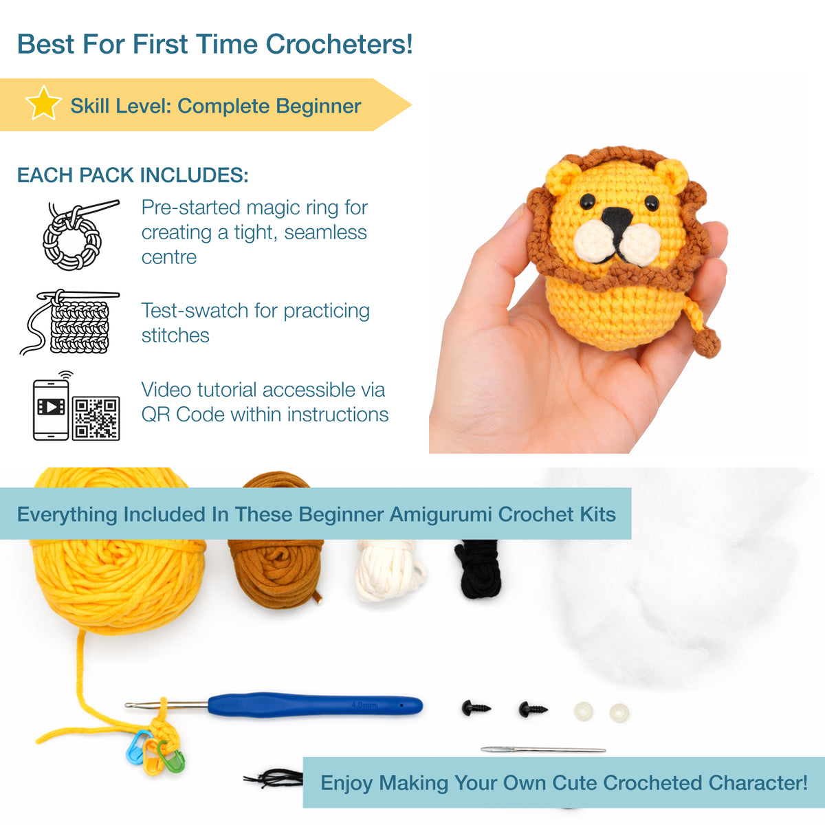 Trimits beginners amigurumi crochet lion kit with finished lion