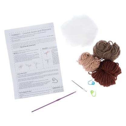 Crocheted amigurumi pinecone and acorn with Trimits kit