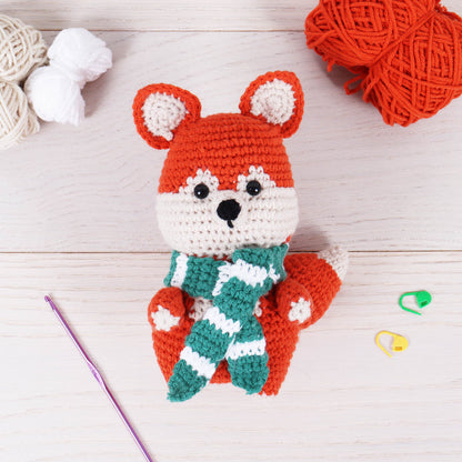 Crocheted amigurumi fox with Trimits crochet kit