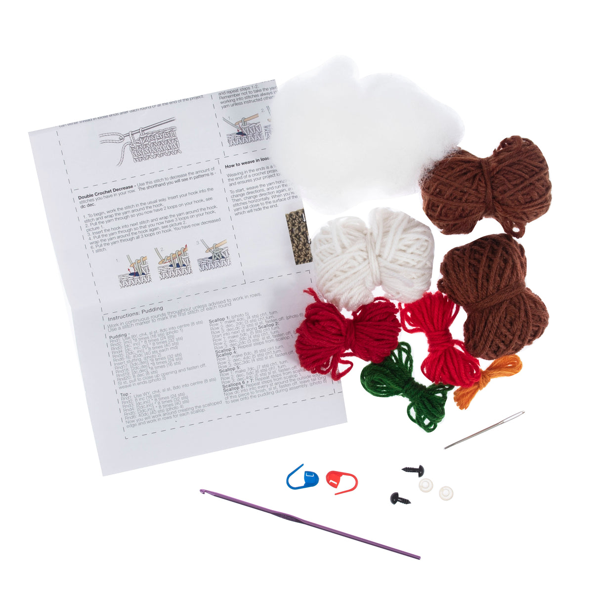 Crocheted Christmas robin and pudding decorations with Trimits kit