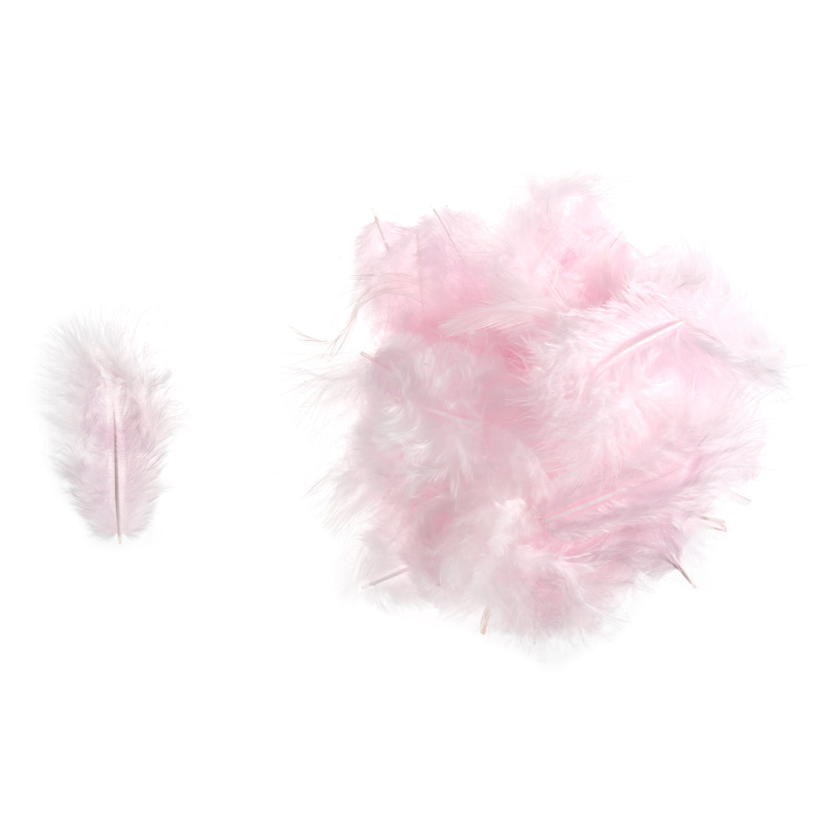 Pink dyed hen feathers in a clear pack