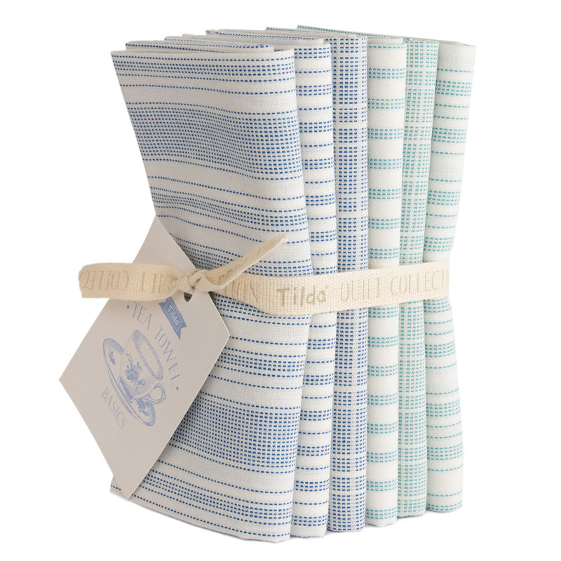 Bundle of blue/teal Tilda woven tea towel fat quarters