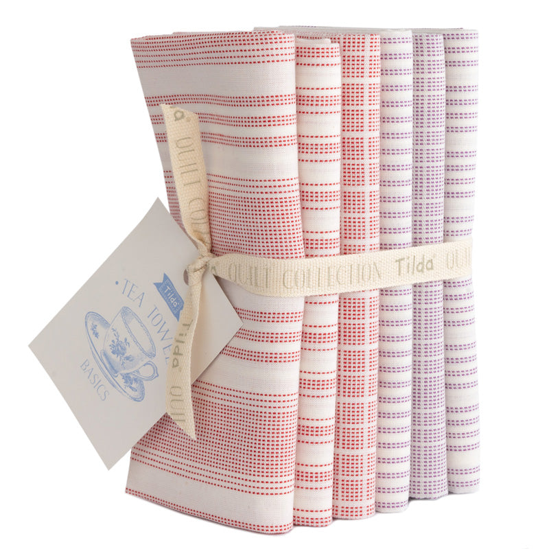 Bundle of red/plum Tilda woven tea towel fat quarters