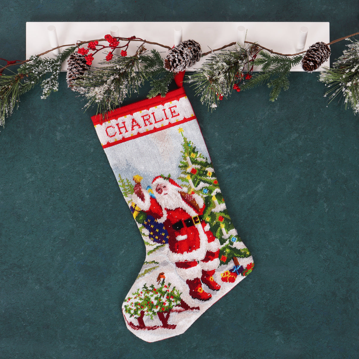 Father Christmas half cross stitch Christmas stocking