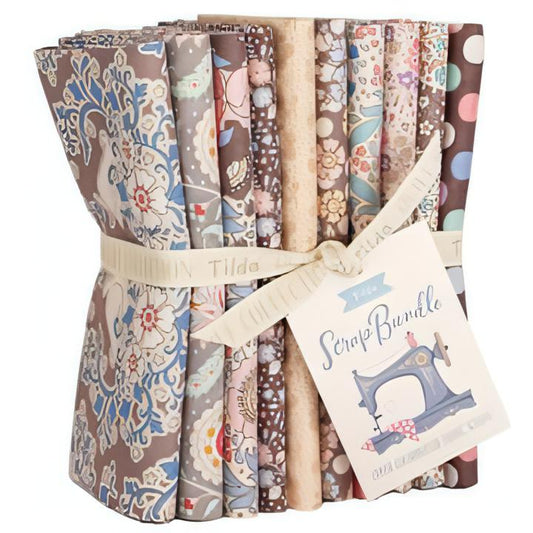 Tilda - Scrap Bundle Fat Quarter Bundle - 50 x 55cm - 10 Pieces - Brown/Sand/Cream