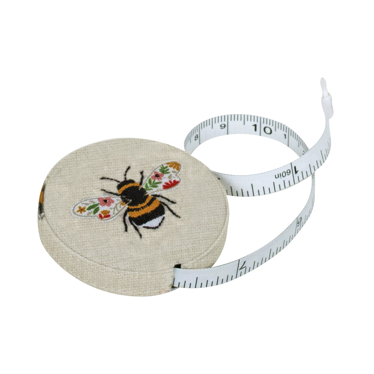 Round bee print fabric covered retractable tape measure