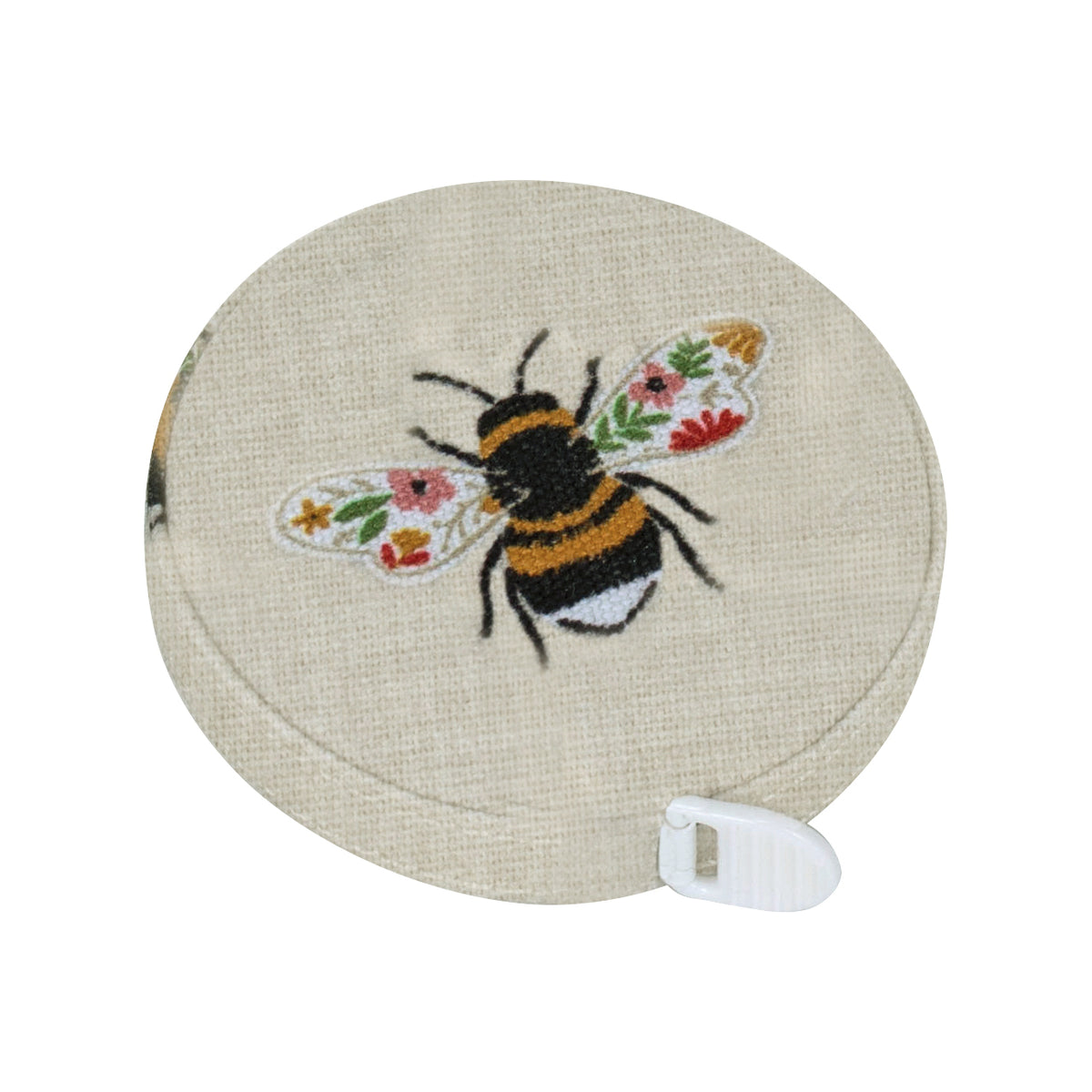 Round bee print fabric covered retractable tape measure