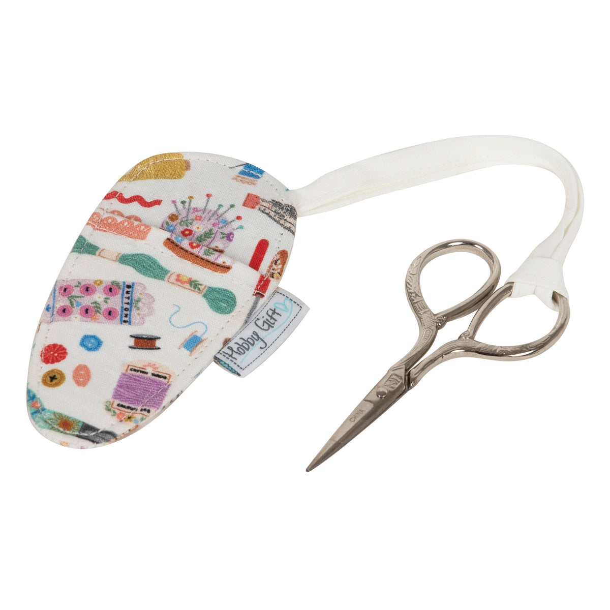 Embroidery scissors with haberdashery notions print fabric case