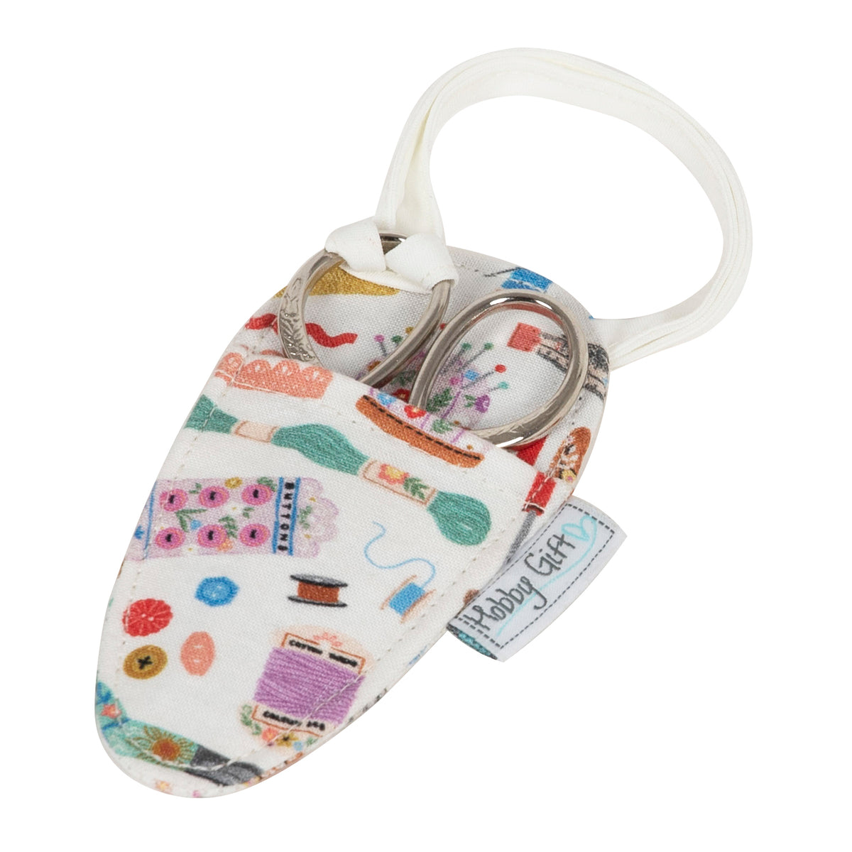 Embroidery scissors with haberdashery notions print fabric case