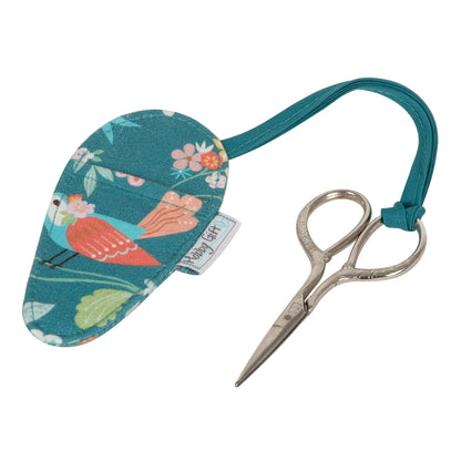 Embroidery scissors with bird aviary print fabric case