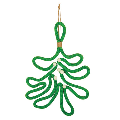 Knitted wire mistletoe Christmas decoration with white pom poms
