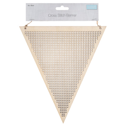 Wooden flag-shaped banner for cross stitching