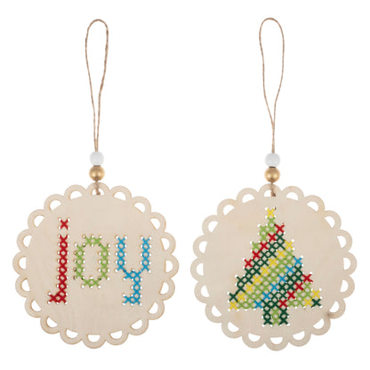 Pre-punched wooden Joy and Christmas tree shapes for cross stitch