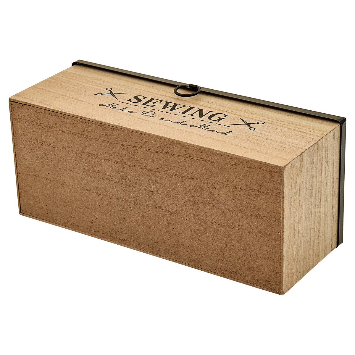 Wooden 3 compartment box with clear sewing-themed lid