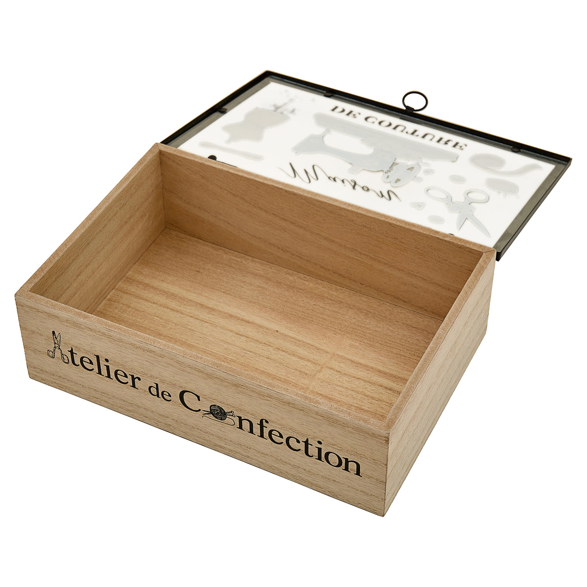 Wooden sewing box with Parisian vintage design clear lid