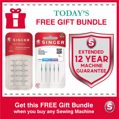 FREE Gift Bundle with machines inc. Extra bobbins, needles + 12 year extended machine Guarantee worth over £150