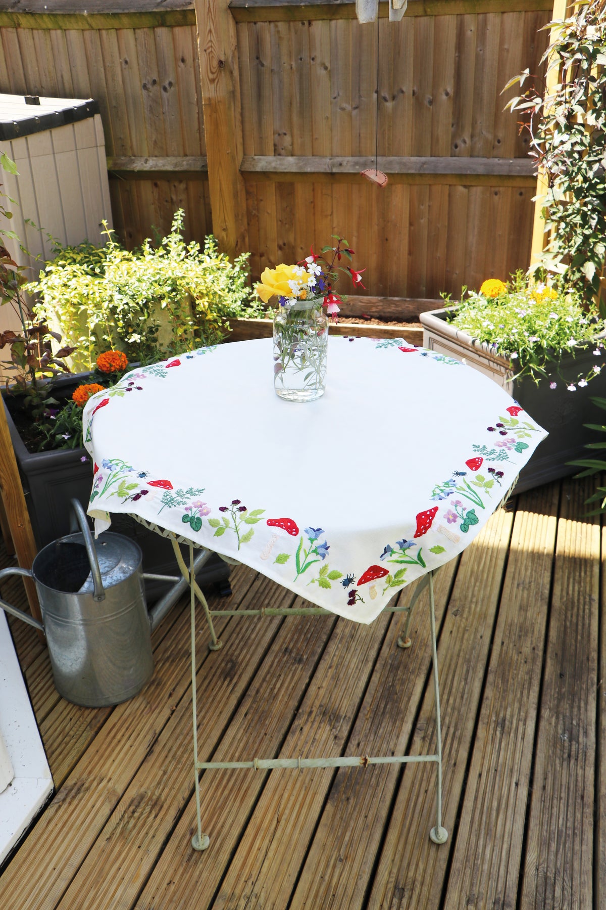 Embroidered cotton tablecloth with toadstool design