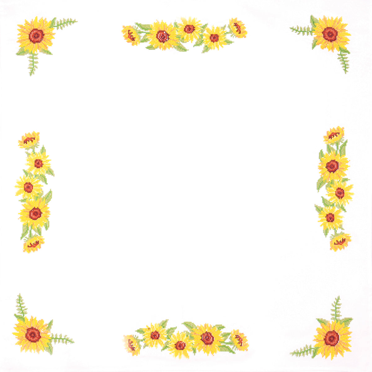 Cross stitched cotton tablecloth with sunflower design