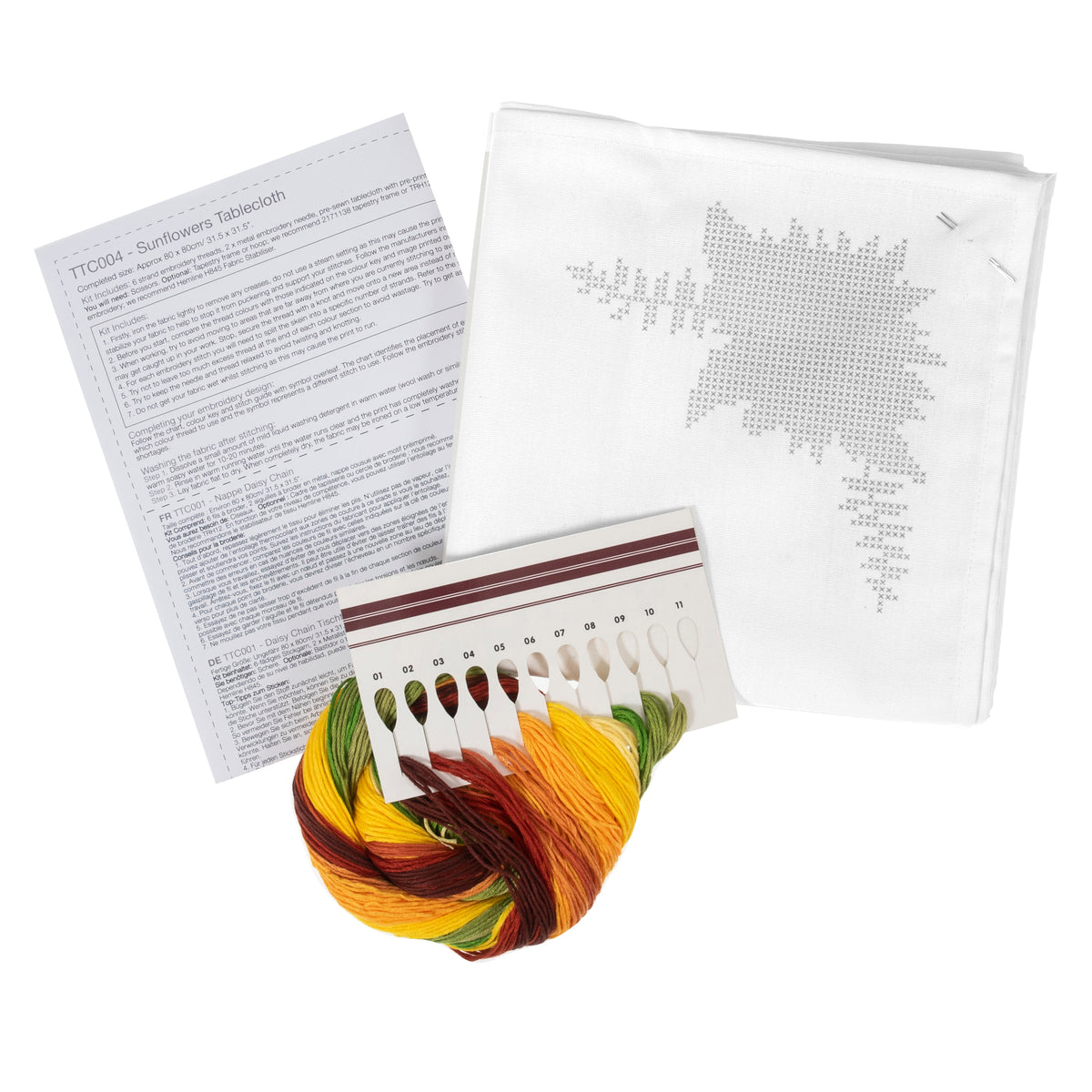 Cross stitched cotton tablecloth with sunflower design