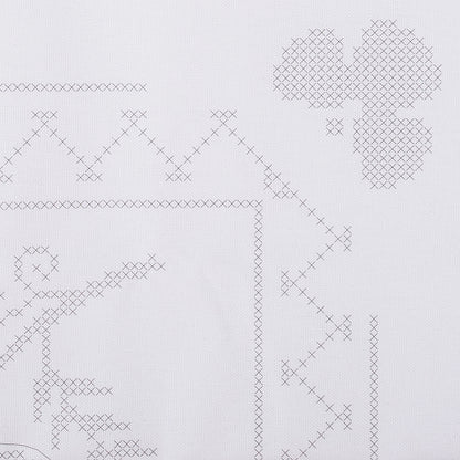 Cross stitched cotton tablecloth with blue floral design