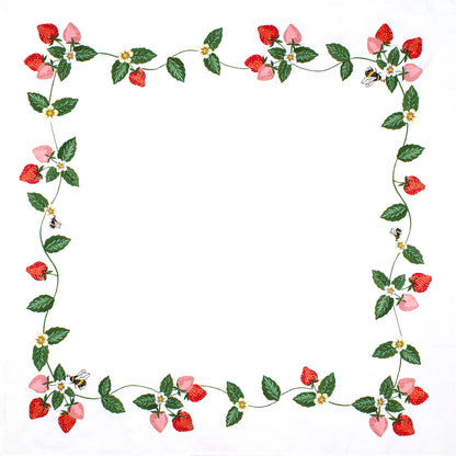 Embroidered cotton tablecloth with strawberry design