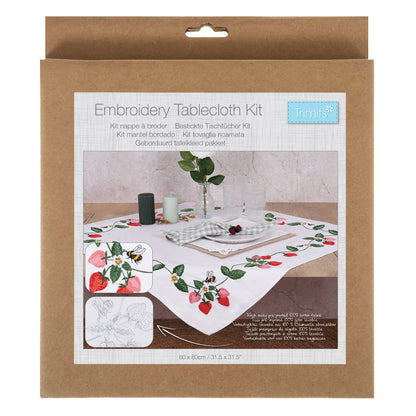 Embroidered cotton tablecloth with strawberry design