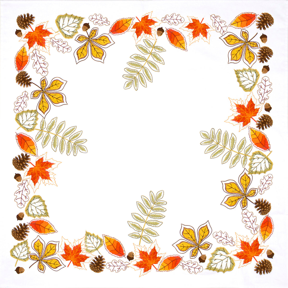Embroidered cotton tablecloth with autumn leaves design
